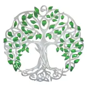 Metal Tree Wall Decor Tree of Life Wall Sculpture Decoration, Green Silver