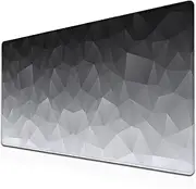 Samgula Computer Desk Mat XXL Mousepad Big Mouse Pad Gaming Desk Mats Office Pad Non-Slip Rubber Base Waterproof with Stitched Edges 35.4 X 15.7 for Game Office, White Grey Geometric