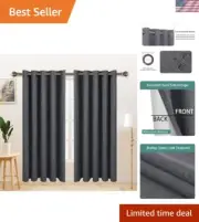 Thermal Insulated Grommet Curtains - Linen Look Blackout Drapes, Set of 2 Panels