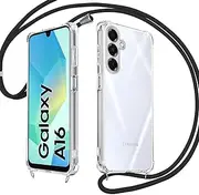 E-Lush Mobile Phone Case for Samsung Galaxy A16 Case with Strap, Transparent Silicone Mobile Phone Chain for Samsung A16, Protective Case with Cord, Removable, TPU Shockproof Cover for Hanging