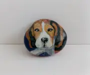 Hand Painted Sea Pebble with Dog Beagle Pebble Art for Original Gift from Oporto