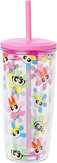 Silver Buffalo The Powerpuff Girls Floral Pattern 20oz Spill Resistant Plastic Tumbler