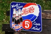 Pepsi-Cola Embossed Tin Metal Sign - Worth a Dime, Costs a Nickel - 5¢ - Pepsi