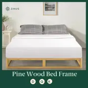 Bed Frame Double Queen Size Industrial Pine Wood Low Bed Base - Zinus