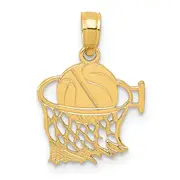 14K Yellow Gold Basketball In Net Pendant