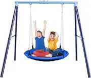45'' Saucer Swing Set for Backyard - Heavy-Duty Steel A-Frame with Adjustable Galvanized Chains | Indoor/Outdoor Kids Play Equipment (3-12 Years) | Weather-Resistant & Easy Assembly
