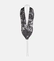[Victoria Beckham] Victoria Beckham Sequined halterneck tulle bodysuit AU 14 black