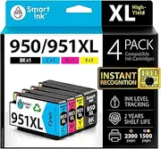Smart Ink Compatible Ink Cartridge Replacement for HP 950XL 951XL High Yield 4 Pack (Black&C/M/Y) Ink Cartridges High Capacity for HP Officejet 8100 8600 8610 8620 8630 8640 8660 8615 8625 251DW 276DW