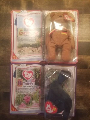 TY McDonald's Bronty the Brontosaurus Dinosaur & Germania the Bear. New Lot Of 2