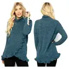 Boutique Ruffle Front Long Sleeve Button Trim Top Teal Blue S M L XL NEW