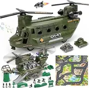 deAO Military Helicopter Toys Set Transport Helicopter with Light and Sound, Soldier Army Men Action Figures, Army Toys Military Toys Christmas Birthday Party Gifts for Kids