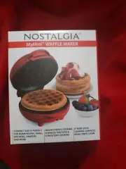 Nostalgia My Mini Waffle Maker. 5" Nonstick Cooking Surface Easy Wipe: Red