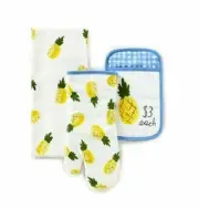 Kate spade New York Pineapple Kitchen 3 piece Set Pot Holder Oven Mitt Towel New