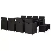 13 Pcs Outdoor Table And Chairs With Stools Patio Dining Furniture Set Black