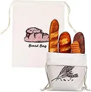 FUNNETOYU 2pcs Linen Drawstring Bread Bags Washable Homemade Bread Containers Chic Fabric Storage for Bakery Goods Produce Bags Multipurpose Use for Pastries