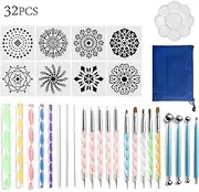 32 Pieces Mandala Dotting Tools Stencil Set Tools, Painting Tools Set for Kids Dotting Tools Brushes Ball Stylus Paint Tray for Painting Rocks Coloring Drawing and Drafting