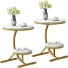 Modern 2-Tie Round Table Sofa Small Accent Side End Table Bed Nightstand, 2Pack