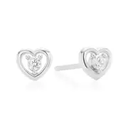 Sterling Silver Round 2mm White Cubic Zirconia Heart Stud Earrings