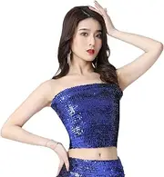 [rockible] Shimmering Sequin Belly Dance Crop Top for Women - Midnight Blue