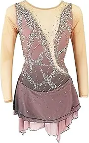 [Zagitova] Ice Figure Skating Dress for Girls Graceful Womens Patchwork Long Sleeve Competition Outfits with Rhinestone