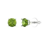0.2Ct Natural Peridot - Round Cut VVS1 - Solid Gold Stud Earrings Screw-Back