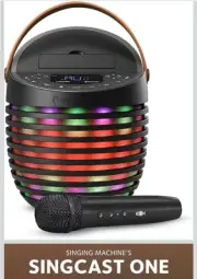 SingCast One Karaoke Machine, Wireless Microphone, Bluetooth, LED Disco Lights