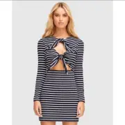 NWT Alice McCall 'Space Place' Navy/White Striped Mini Dress - AU 10