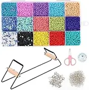 DIY Beading Loom Kits Bead Loom Kit Beading Supplies Frame Bead Loom Kit Metal Bead Loom Tool Kit with 15 Colors Seed Beads Scissors for Bracelets Earring Making Accessories
