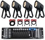 (4) American DJ SABER SPOT WW 15 Watt LED Pinspot Lights+DMX Controller+Cables