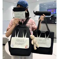 在飛比找蝦皮購物優惠-背包 4 件套韓國 Ulzzang 學生時尚 - Hello