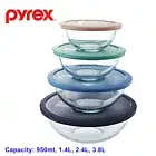 Pyrex Smart Essentials Mixing Bowl 8pc Set with Pastel Lids 950ml,1.4L,2.4L,3.8L