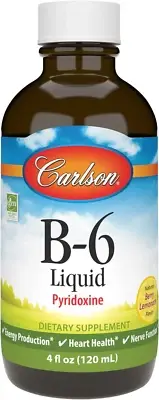 Carlson - B-6 Liquid, Vitamin B-6, Energy Production, Heart Health, Berry Lemona