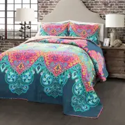 Lush Decor Boho Chic Reversible Cotton Quilt 3-Piece Set Full/ Queen Turquoise
