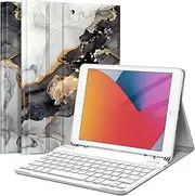 Fintie Keyboard Case for iPad 9th / 8th / 7th Generation (2021/2020/2019) 10.2 Inch, Soft TPU Back Stand Cover with Pencil Holder, Magnetically Detachable Bluetooth Keyboard, Cloudy Marble