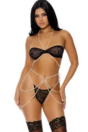 [Forplay] Pretty In Pearls Black Floral Bra Set with Pearl Accents