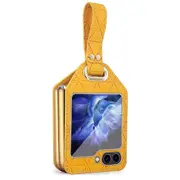 For Samsung Galaxy Z Flip5 5G Case Rhombus Texture Leather+PC Phone Cover Strap Kickstand