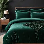RAGA Emerald Green Velvet Quilt Cover Set, Extra Soft with Elegeant Touch, Machine Washable and Durable, 3 Pieces Doona Cover Set (Emerald Green Velvet) (Queen)