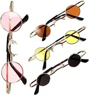 [Healeved] 4Pcs Round Sunglasses Retro Hip Hop Circle Shades for Unisex for Outdoor Parties Stylish Sun Glasses with Vintage Charm