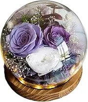 Valentine's Day Send her Eternity Rose Bouquet, Glass Dome Bouquet, Suitable for Women Gifts for mom, Grandma, Friend, Wife, Girlfriend Birthday Gift (1, Roses, Blue-Purple.)