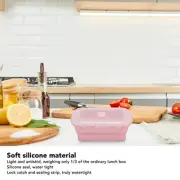 (800Ml Pink) Portable Folding Silicone Lunch Box Microwave Oven Hig JJ