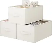 [Vailando] Linen Storage Bins for Home Storage & Organisation- Storage Boxes for Bedrooms, Closet, Shelves, Fabric Storage Bins for Organizing, Large, White, 3-Pack