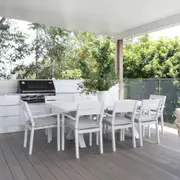 Tahitian 2.1m Aluminium Dining Table with 8x Santorini Chairs - Outdoor Aluminium Dining Settings