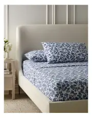 [Heritage] Printed Cotton Flannelette Sheet Set in Blue Floral