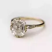 Art Deco Style 3.5Ct Asscher Cut Lab Created Engagement 14K Gold FN Ring