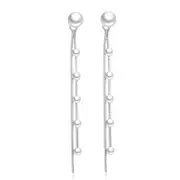 2PCS Silver plating Women's Fashion Jewelry Long Tassel Drop Simple Back Hanging Earrings