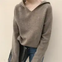 在飛比找momo購物網優惠-【D.studio】韓版寬鬆百搭連帽針織上衣(長袖上衣女裝衣