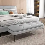 Entryway Bench Ottoman Bench Bedroom Bench Window Bench End of Bed Bench Button-Tufted Footrest Vintage Bench Fabric Rubber Wood Indoor Bench for Hallway, Bedroom, Living Room(Gray,120x40x40cm)
