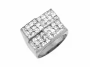 10k or 14k White Gold White CZ Cluster Mulitple Rectangular Design Mens Ring