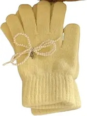 [JINZIJINYU] Knitted Touchscreen Gloves Winter Cycling Fingerless Touch Screen Gloves Pearl Bow Cycling Gloves