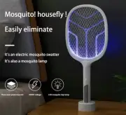 2 In 1 Electric USB Rechargable Racket Fly Swatter Mosquito Insect Killer